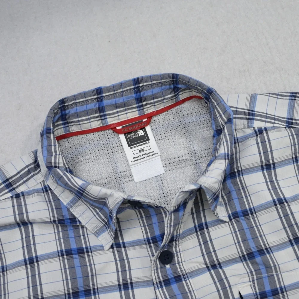 The North Face Button Up Mens M Regular Blue White Plaid Short Sleeve Nylon